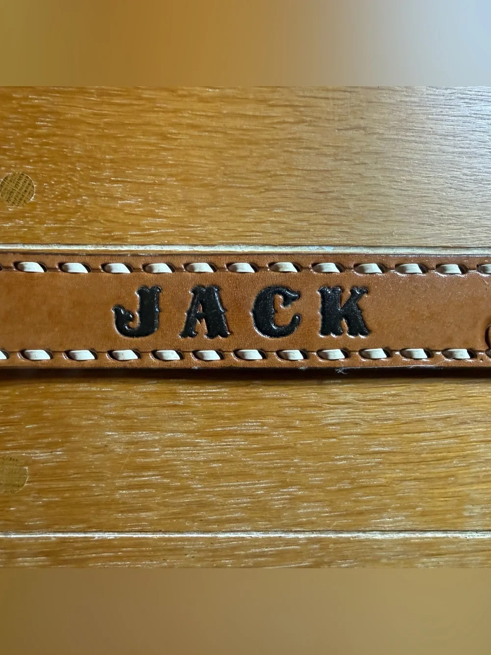 Justin Boots Tan Leather Handtooled Belt with White Lacing with name Jack